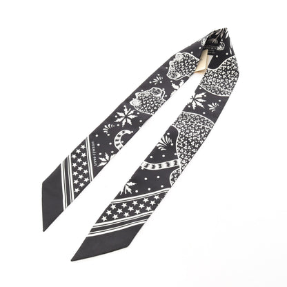 ツイリー Les Leopards Bandana リボン スカーフ シルク ブラック ホワイト エルメス 財布・小物 HERMES
