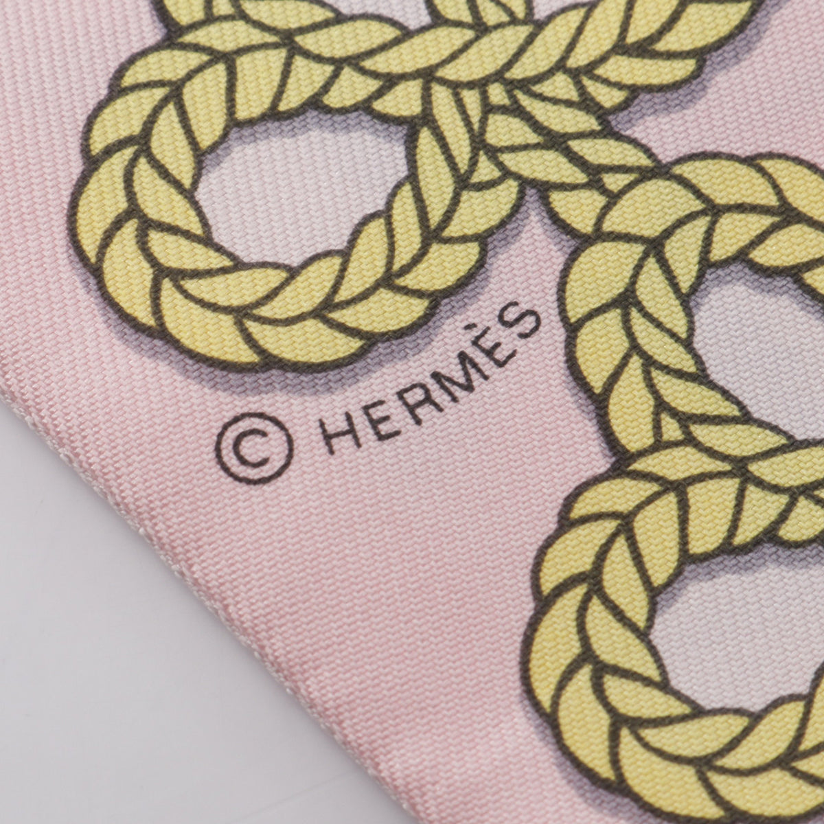 ツイリー Galons et Brandebourgs リボン スカーフ シルク ライトピンク イエロー ライトブルー エルメス 財布・小物 HERMES