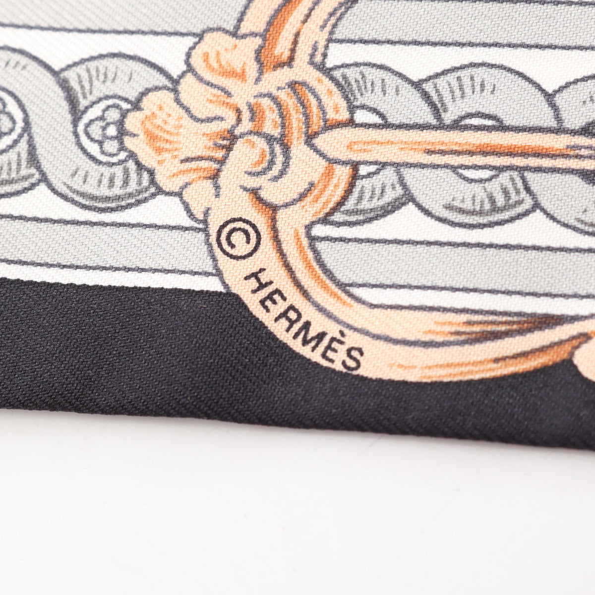 ツイリー BRIDE DE COUR リボン スカーフ シルク ホワイト ブラック グレー エルメス 財布・小物 HERMES