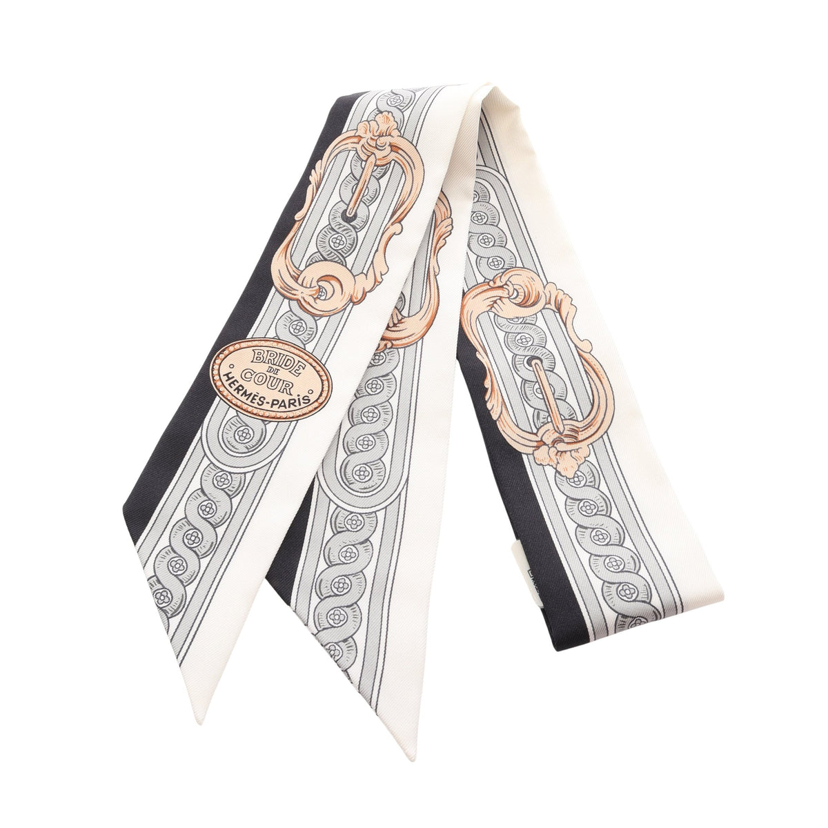 ツイリー BRIDE DE COUR リボン スカーフ シルク ホワイト ブラック グレー エルメス 財布・小物 HERMES