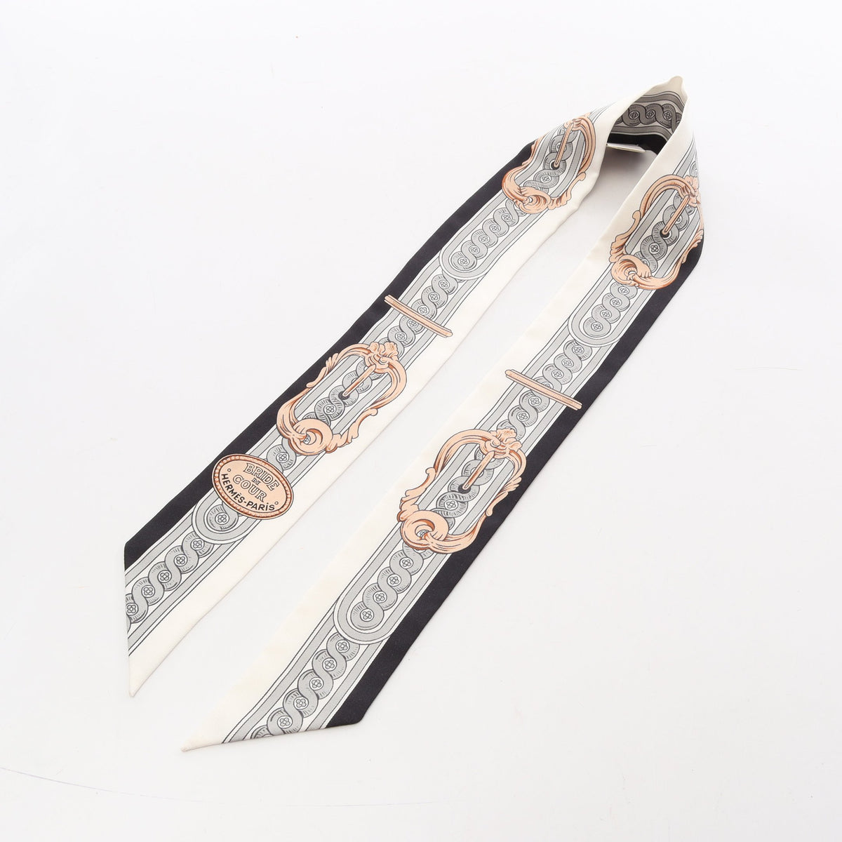 ツイリー BRIDE DE COUR リボン スカーフ シルク ホワイト ブラック グレー エルメス 財布・小物 HERMES