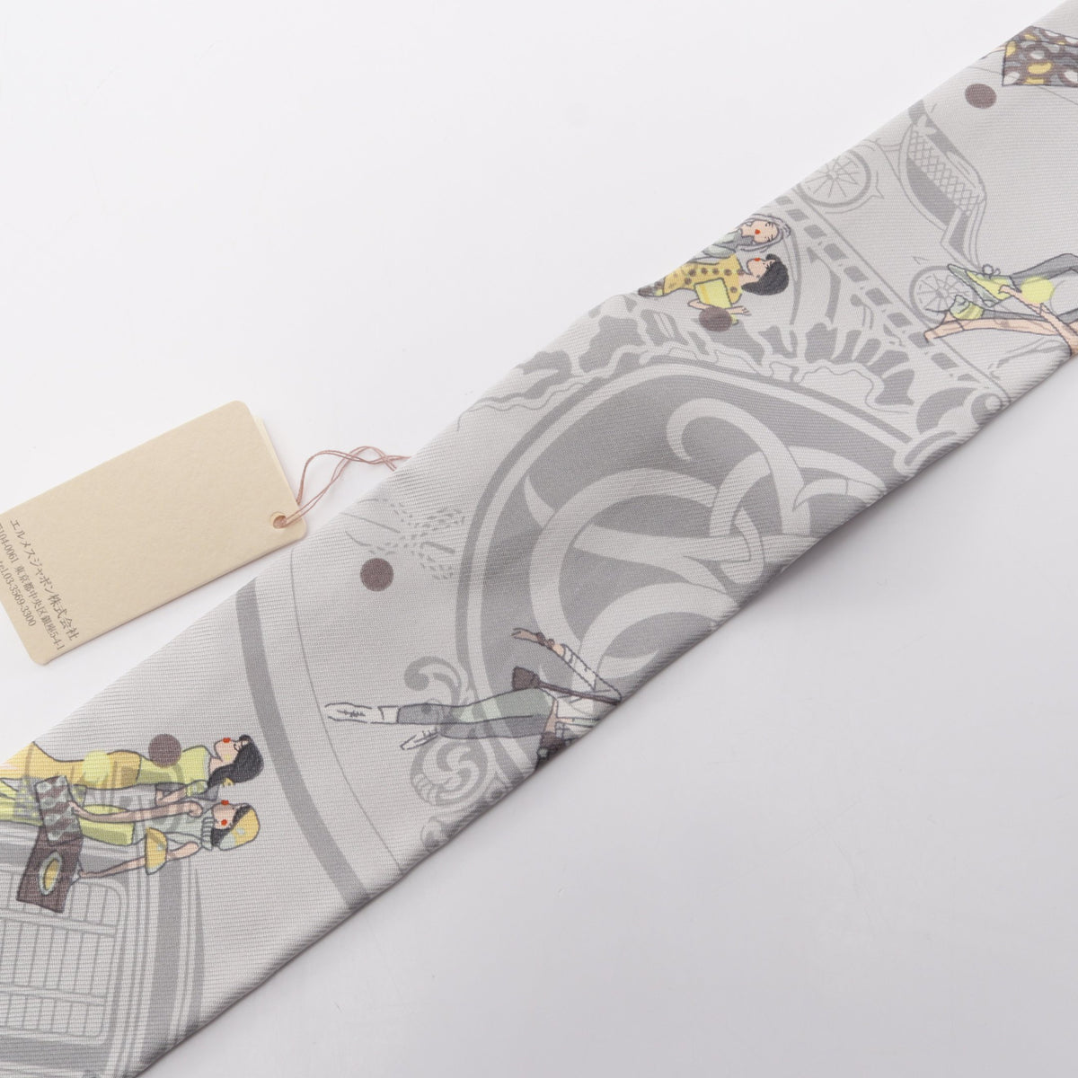 ツイリー EX-LIBRIS LES PARISIENNE リボン スカーフ シルク ライトグレー マルチカラー エルメス