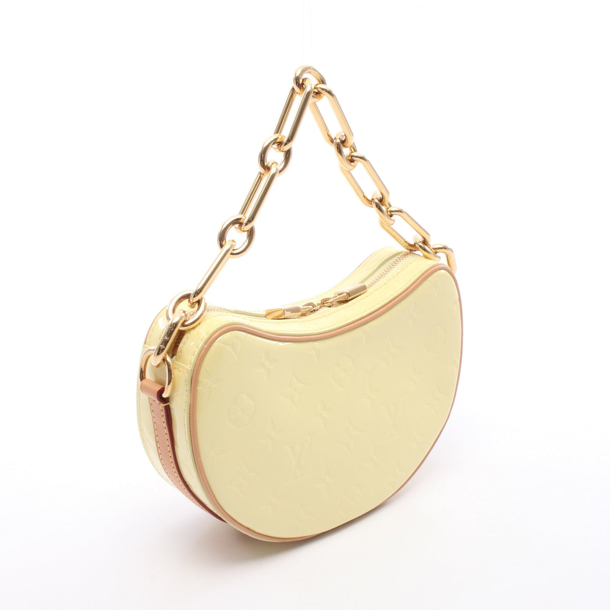 クロワッサンPM モノグラムヴェルニ 2WAY チェーンハンドバッグ レザー ライトイエロー ルイヴィトン