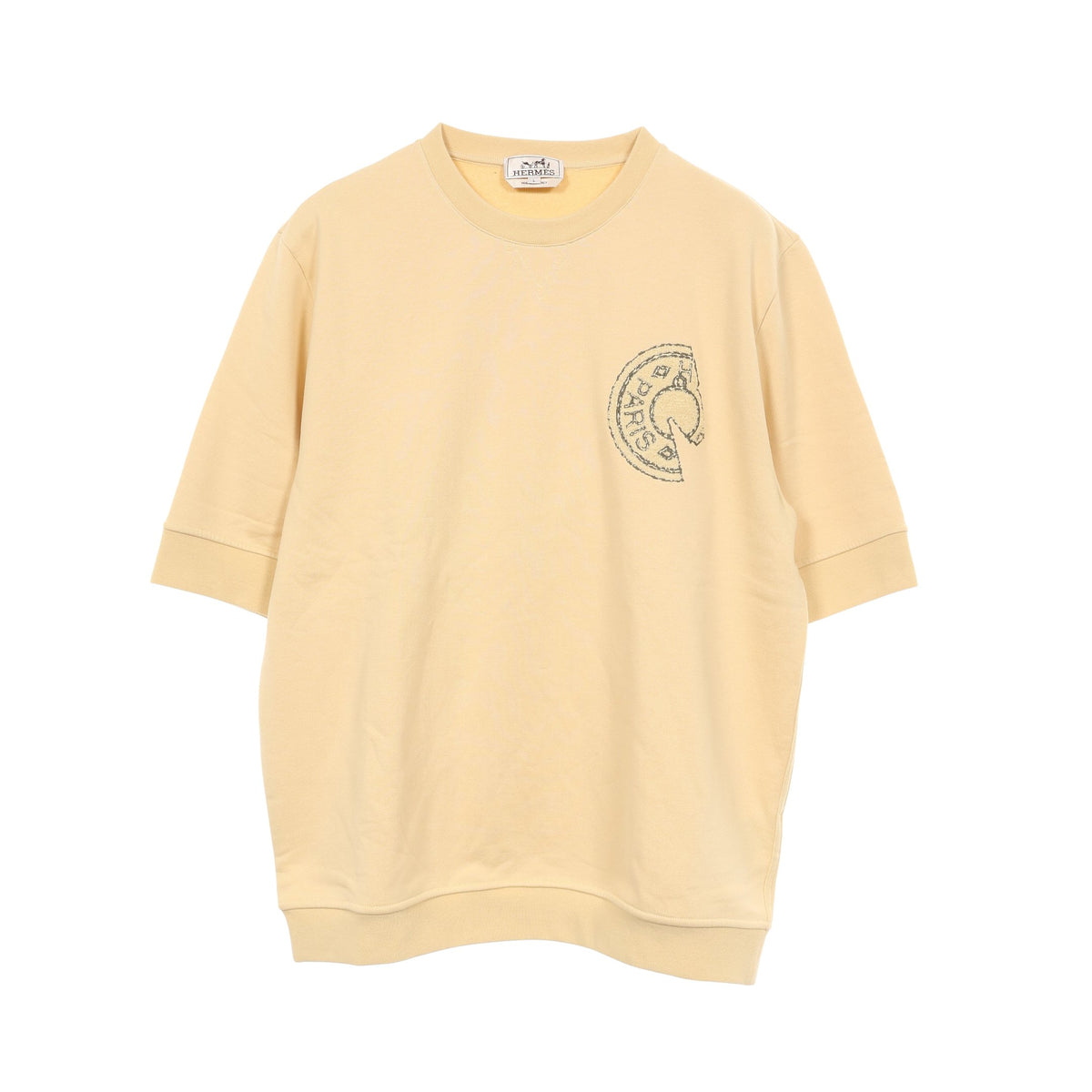 ラウンドネック クルー ド セル 半袖Tシャツ コットン ライトイエロー エルメス