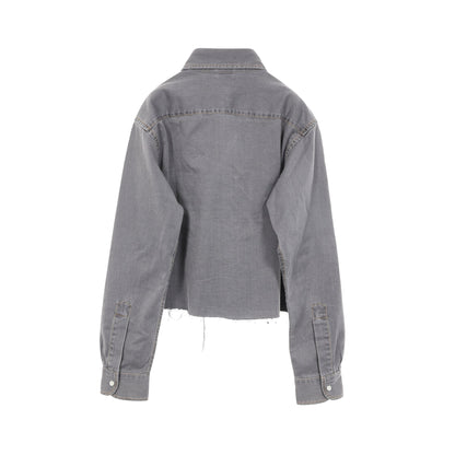 クロップドシャンプレーシャツ ウォッシュ加工 カットオフ デニムシャツ コットン グレー ミュウミュウ トップス miu miu