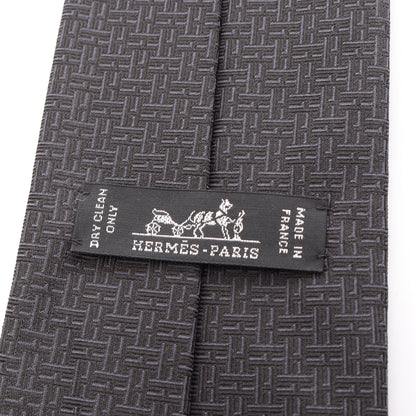 Hロゴ 総柄 ネクタイ シルク ブラック エルメス 財布・小物 HERMES