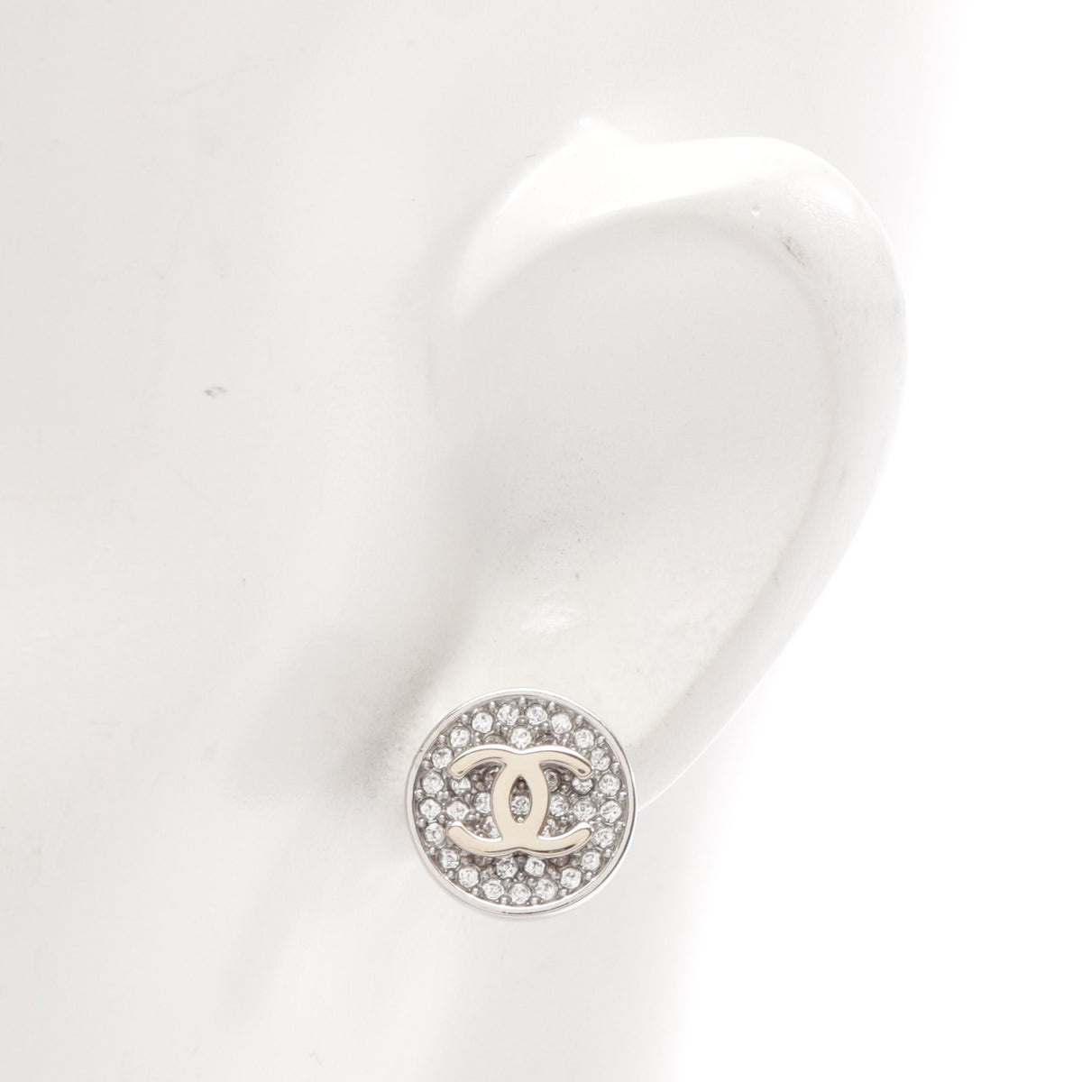 ココマーク サークル ピアス ラインストーン シルバー クリア B26P シャネル アクセサリー CHANEL