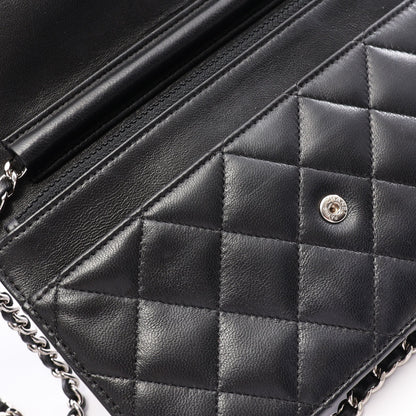 マトラッセ チェーンウォレット ラムスキン ブラック シルバー金具 シャネル