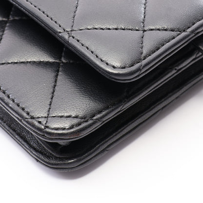 マトラッセ チェーンウォレット ラムスキン ブラック シルバー金具 シャネル