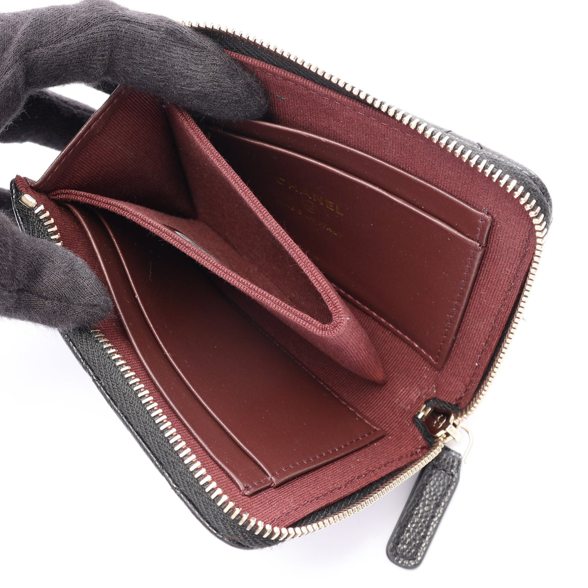 マトラッセ ラウンドファスナー財布 キャビアスキン ブラック ゴールド金具 シャネル