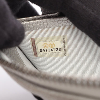 マトラッセ アンティークシルバー金具 ラウンドファスナー長財布 キャビアスキン シルバー シャネル