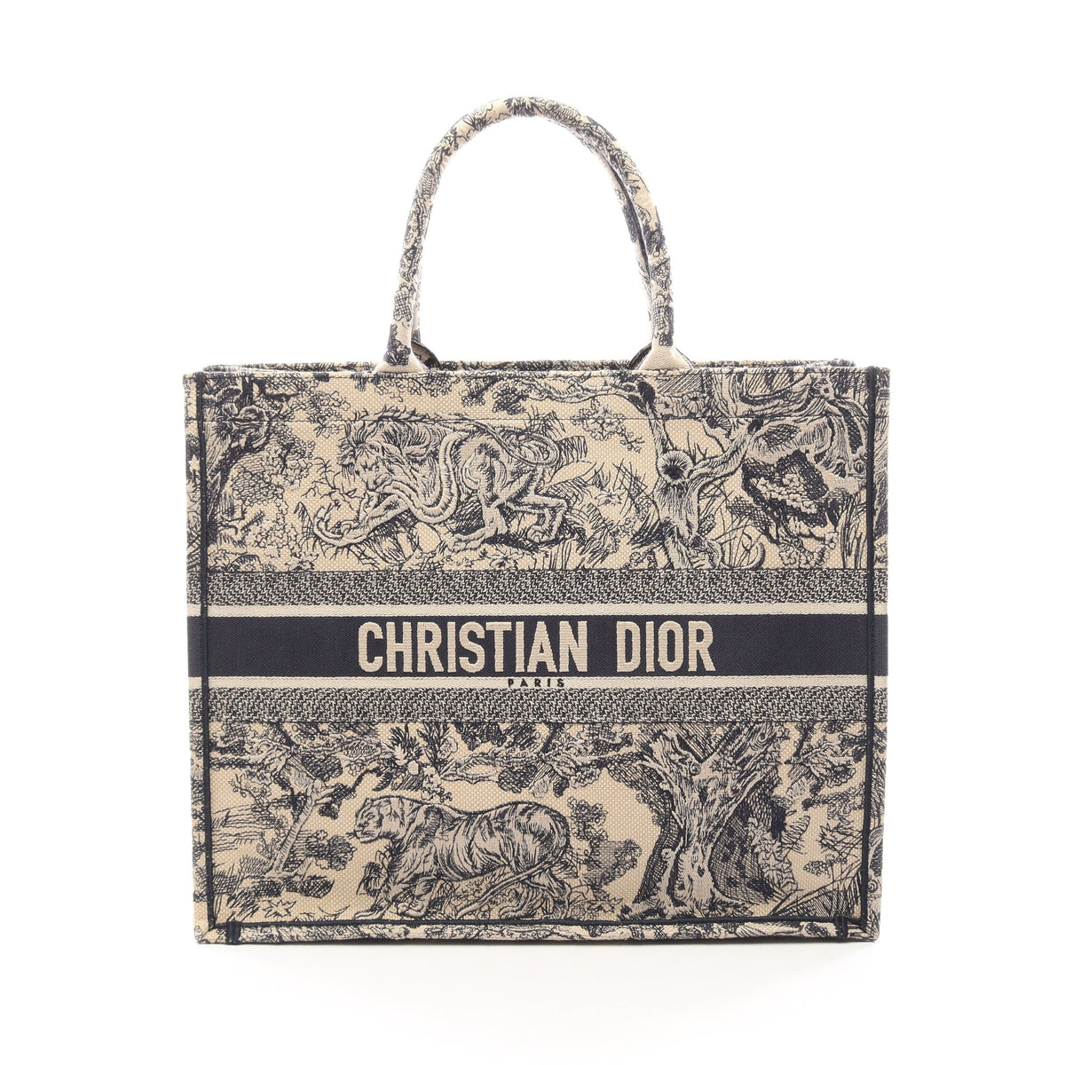 BOOK TOTE ブックトート ラージ トワルドゥジュイ ハンドバッグ トートバッグ キャンバス レザー ベージュ ネイビー クリスチャンディオール