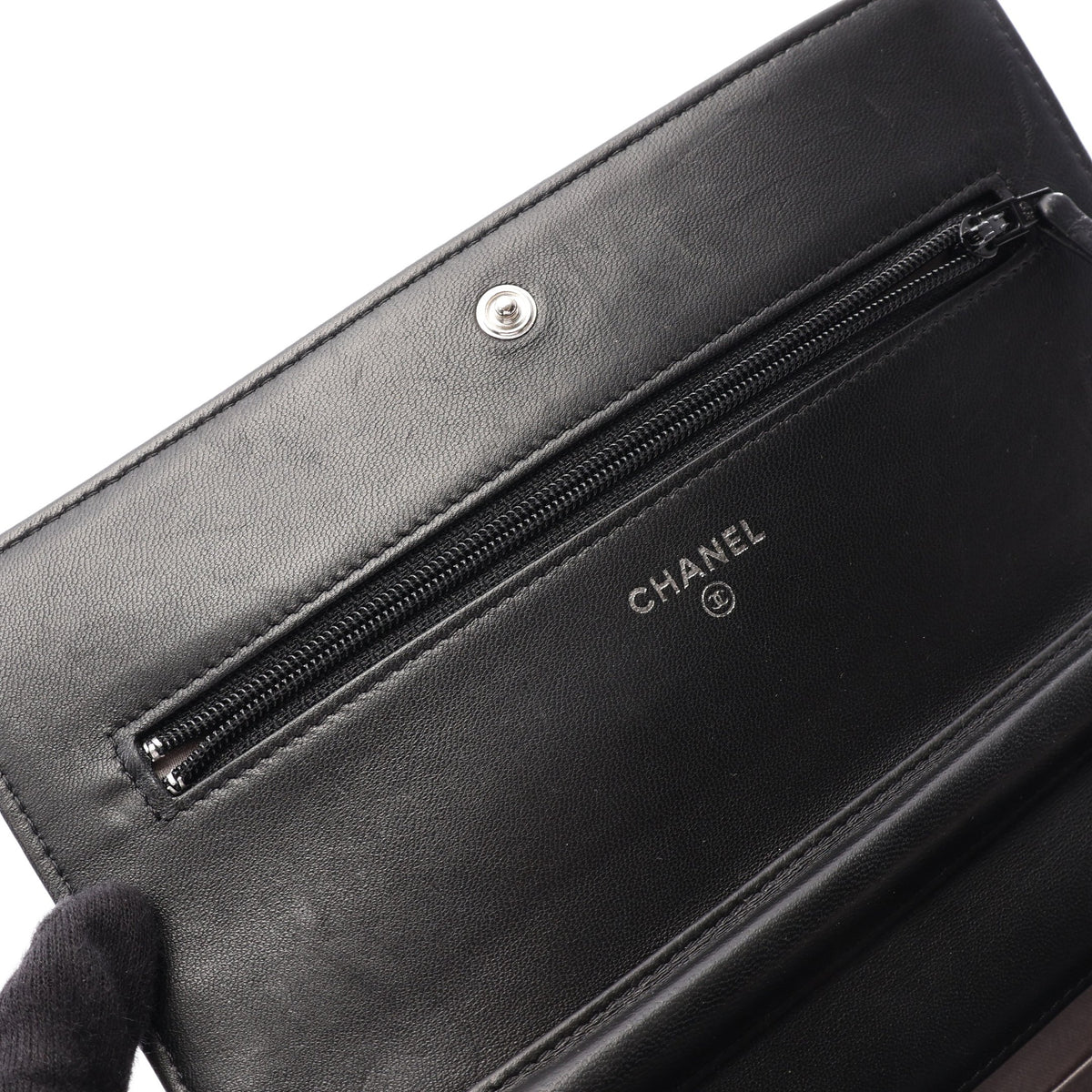 カメリア チェーンウォレット ラムスキン ブラック シルバー金具 シャネル