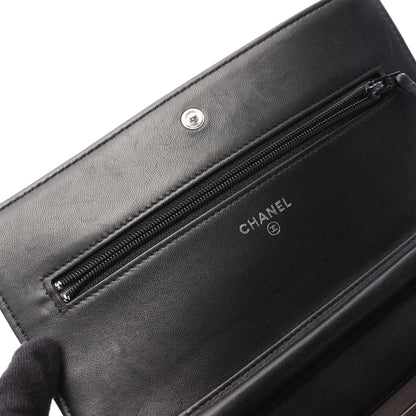 カメリア チェーンウォレット ラムスキン ブラック シルバー金具 シャネル