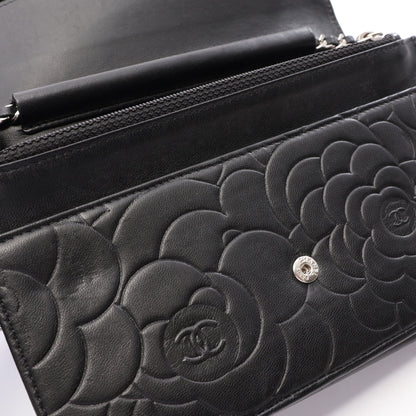 カメリア チェーンウォレット ラムスキン ブラック シルバー金具 シャネル