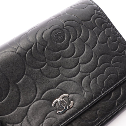 カメリア チェーンウォレット ラムスキン ブラック シルバー金具 シャネル