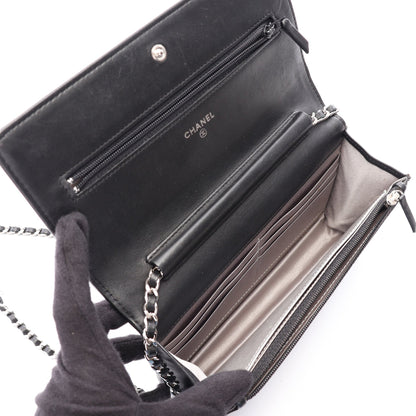 カメリア チェーンウォレット ラムスキン ブラック シルバー金具 シャネル