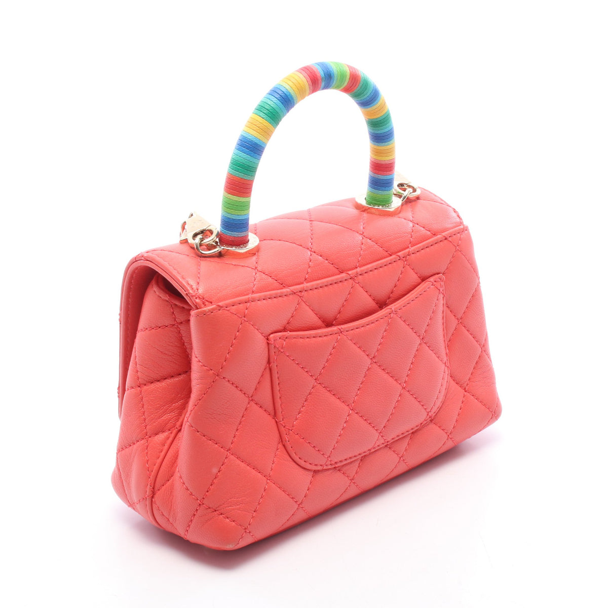 ココハンドルXXS トップハンドル 2WAY ハンドバッグ レザー ピンクレッド マルチカラー シルバー金具 シャネル