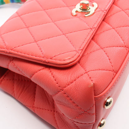 ココハンドルXXS トップハンドル 2WAY ハンドバッグ レザー ピンクレッド マルチカラー シルバー金具 シャネル