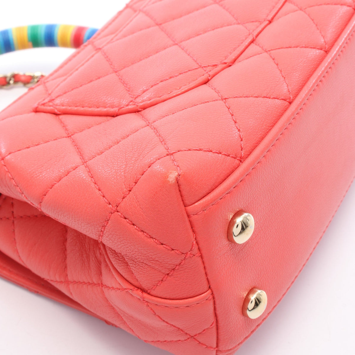 ココハンドルXXS トップハンドル 2WAY ハンドバッグ レザー ピンクレッド マルチカラー シルバー金具 シャネル