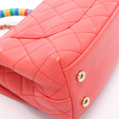ココハンドルXXS トップハンドル 2WAY ハンドバッグ レザー ピンクレッド マルチカラー シルバー金具 シャネル