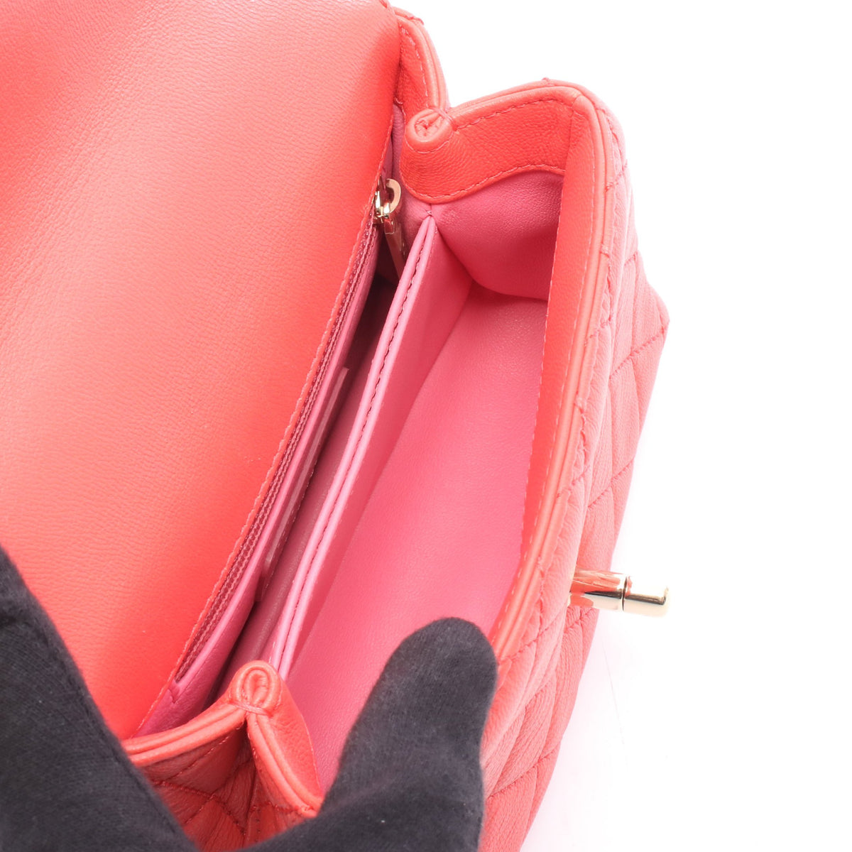 ココハンドルXXS トップハンドル 2WAY ハンドバッグ レザー ピンクレッド マルチカラー シルバー金具 シャネル