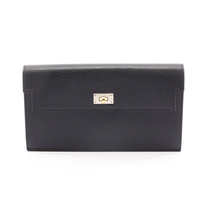 ケリーポケット ロング 二つ折り長財布 シェーブルシャムキラ ブラック シルバー金具 W刻印 エルメス