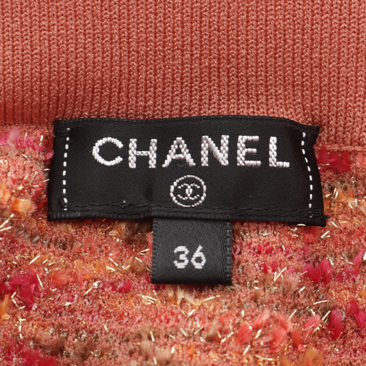 フリンジ ニット スカート ナイロン コーラルオレンジ ゴールド マルチカラー シャネル ボトムス CHANEL
