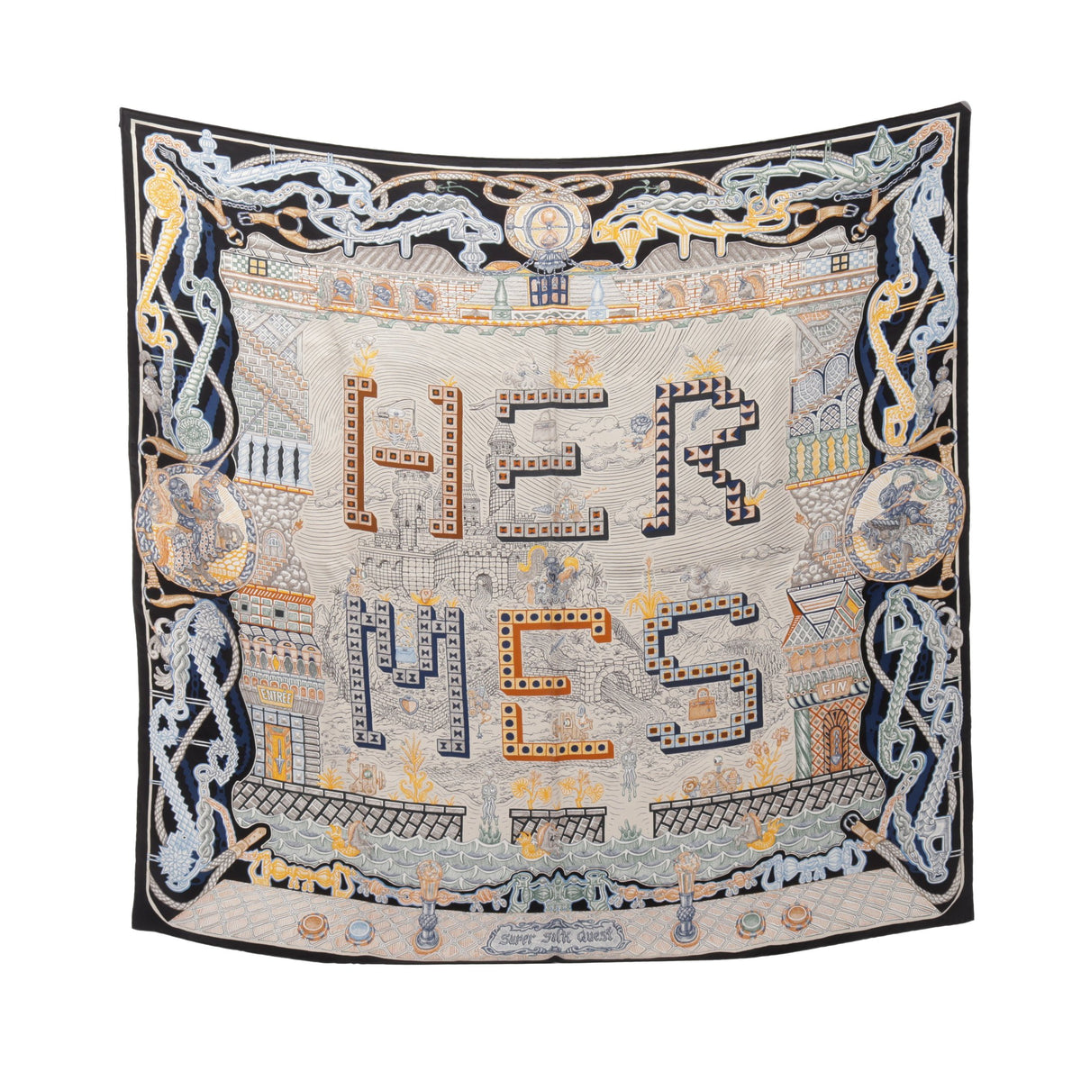 カレ90 SUPER SILK QUEST スカーフ シルク ブラック マルチカラー エルメス 財布・小物 HERMES