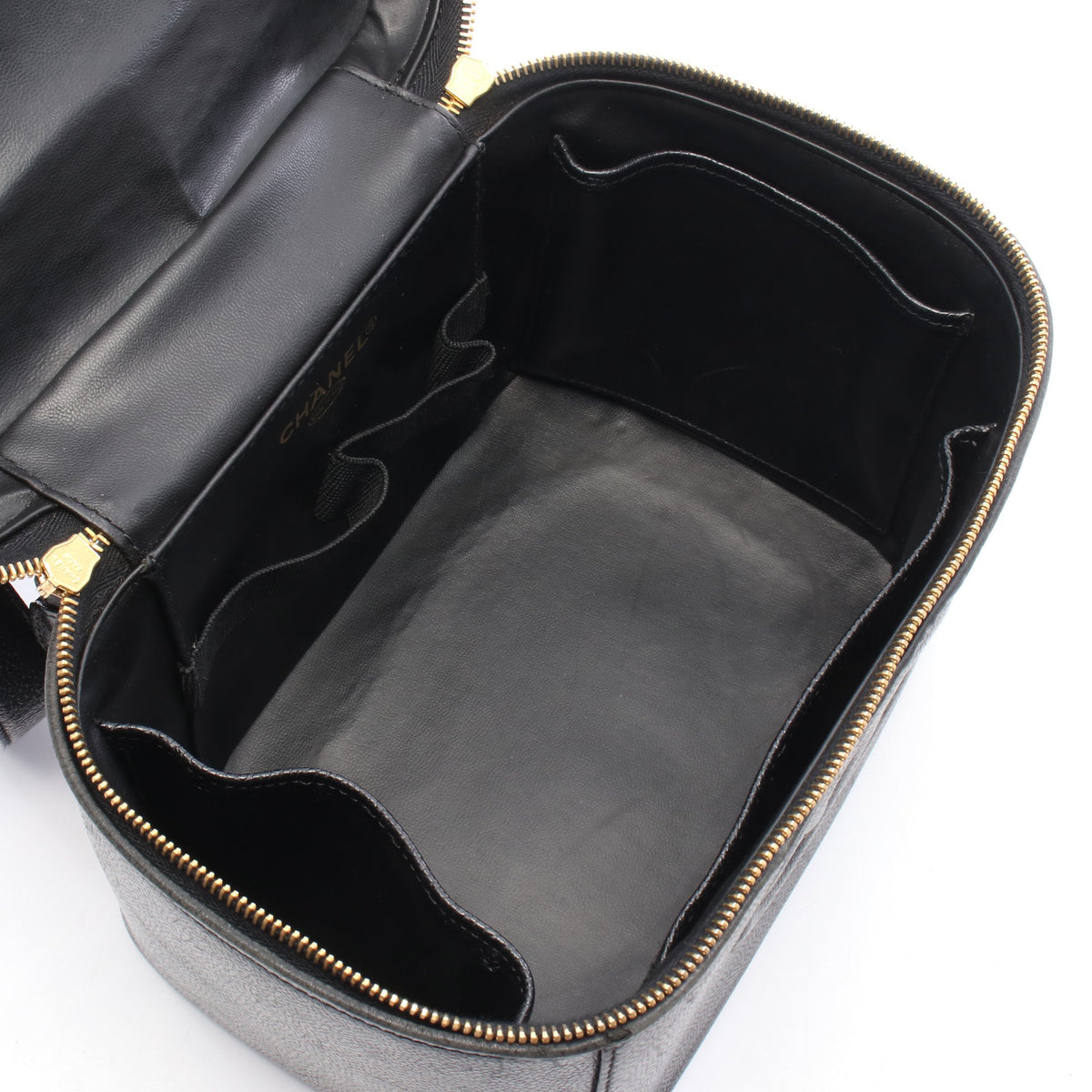 ココマーク 2WAY ハンドバッグ バニティバッグ キャビアスキン ブラック ゴールド金具 シャネル