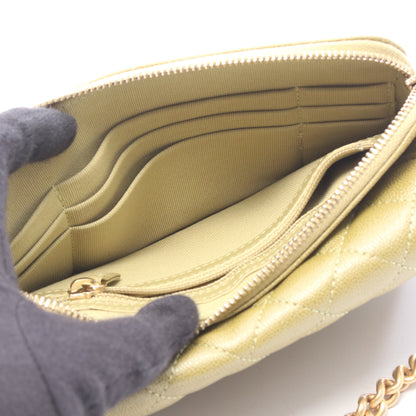 ボーイシャネル フォンケース チェーンウォレット キャビアスキン カーキグリーン ゴールド金具 シャネル