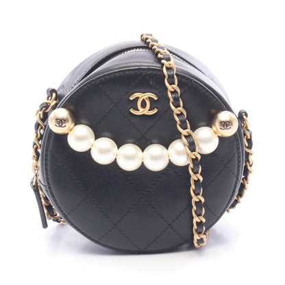 マトラッセ ラウンド ミニ チェーンショルダーバッグ レザー ブラック ゴールド金具 シャネル