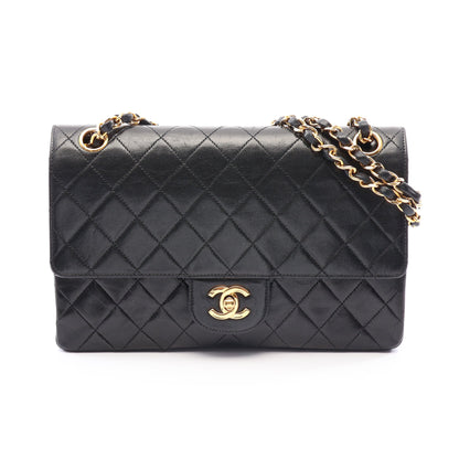 マトラッセ Wフラップ Wチェーンショルダーバッグ ラムスキン ブラック ゴールド金具 ヴィンテージ シャネル バッグ CHANEL
