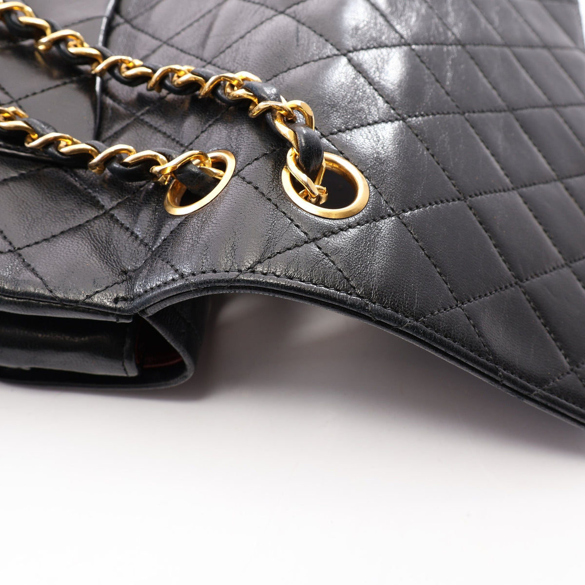 マトラッセ Wフラップ Wチェーンショルダーバッグ ラムスキン ブラック ゴールド金具 ヴィンテージ シャネル バッグ CHANEL