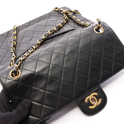 マトラッセ Wフラップ Wチェーンショルダーバッグ ラムスキン ブラック ゴールド金具 ヴィンテージ シャネル バッグ CHANEL