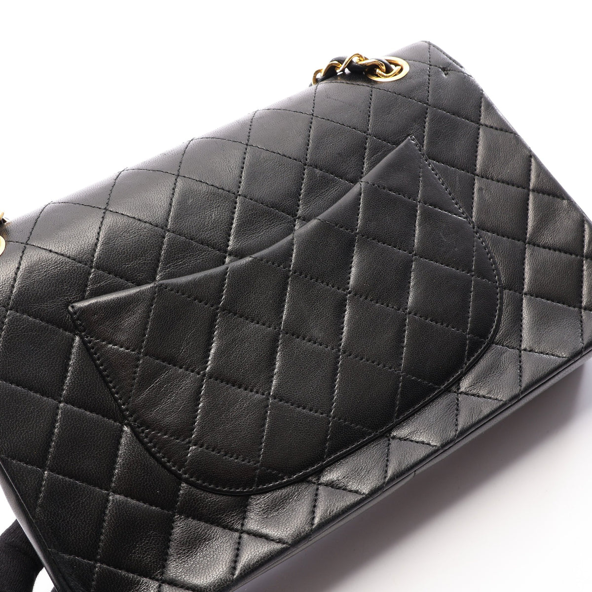 マトラッセ Wフラップ Wチェーンショルダーバッグ ラムスキン ブラック ゴールド金具 ヴィンテージ シャネル バッグ CHANEL