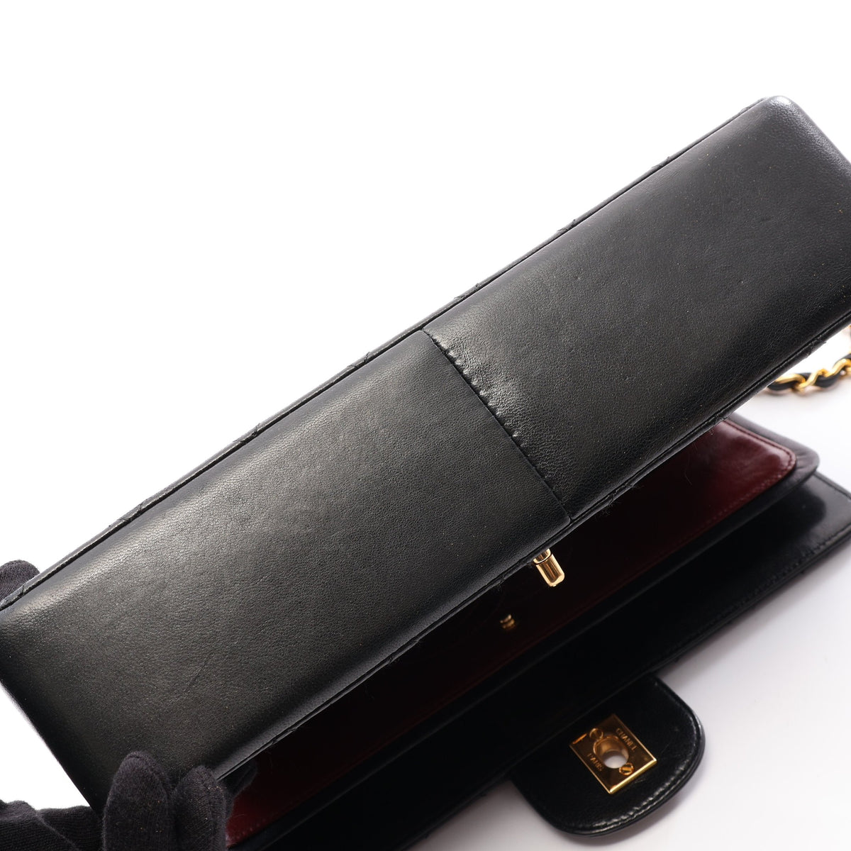 マトラッセ Wフラップ Wチェーンショルダーバッグ ラムスキン ブラック ゴールド金具 ヴィンテージ シャネル バッグ CHANEL