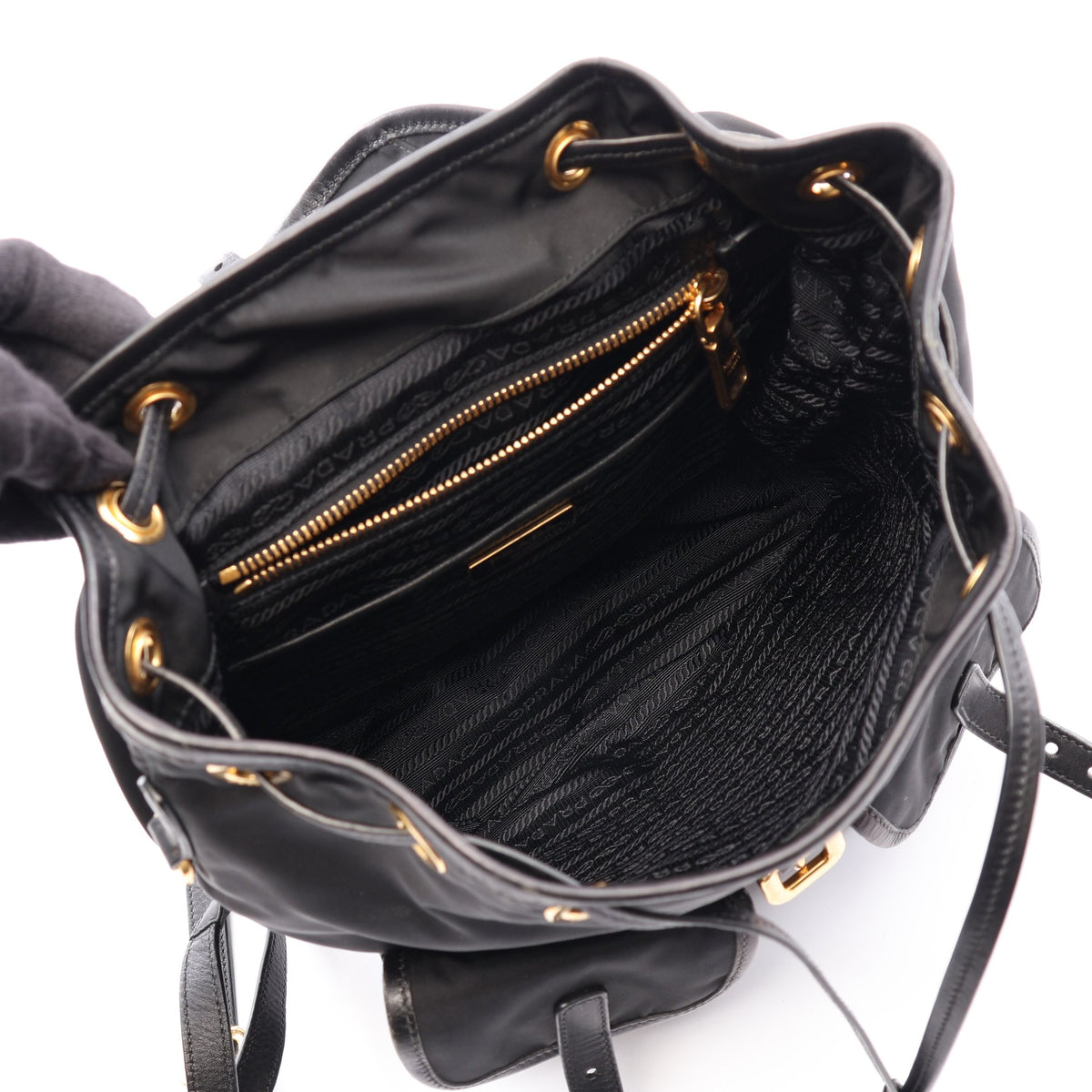 TESSUTO + SOFT CALF バックパック リュックサック ナイロン レザー ブラック プラダ