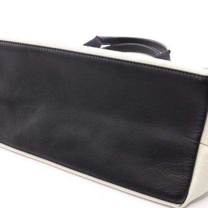 NAVY CABAS NEW M ネイビーカバ ハンドバッグ トートバッグ キャンバス レザー アイボリー ブラック バレンシアガ