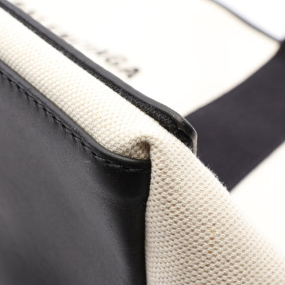 NAVY CABAS NEW M ネイビーカバ ハンドバッグ トートバッグ キャンバス レザー アイボリー ブラック バレンシアガ