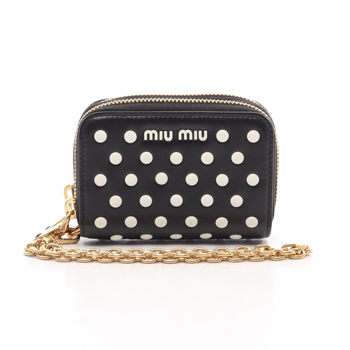 ドット カードケース コインケース レザー ブラック ホワイト ミュウミュウ 財布・小物 miu miu