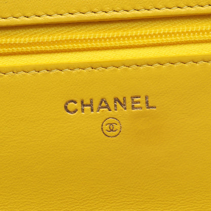 マトラッセ コンビ金具 チェーンウォレット ラムスキン イエロー シャネル バッグ CHANEL