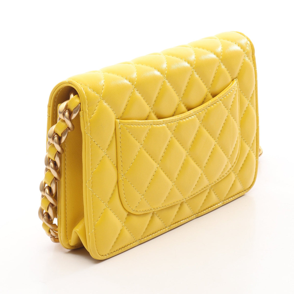 マトラッセ コンビ金具 チェーンウォレット ラムスキン イエロー シャネル バッグ CHANEL