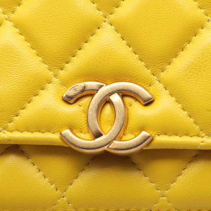 マトラッセ コンビ金具 チェーンウォレット ラムスキン イエロー シャネル バッグ CHANEL
