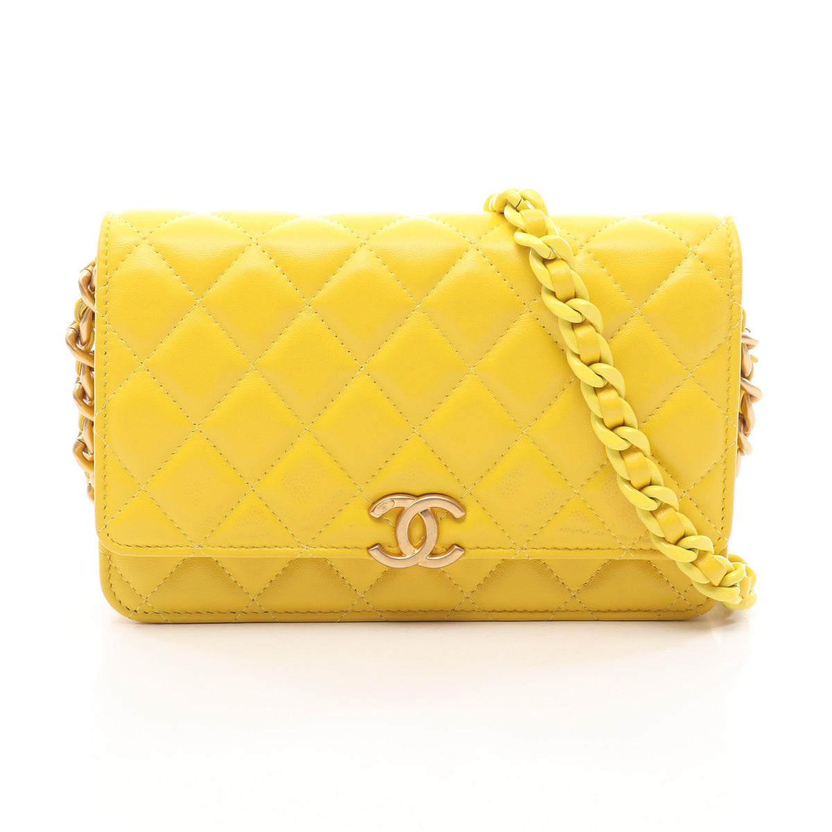 マトラッセ コンビ金具 チェーンウォレット ラムスキン イエロー シャネル バッグ CHANEL