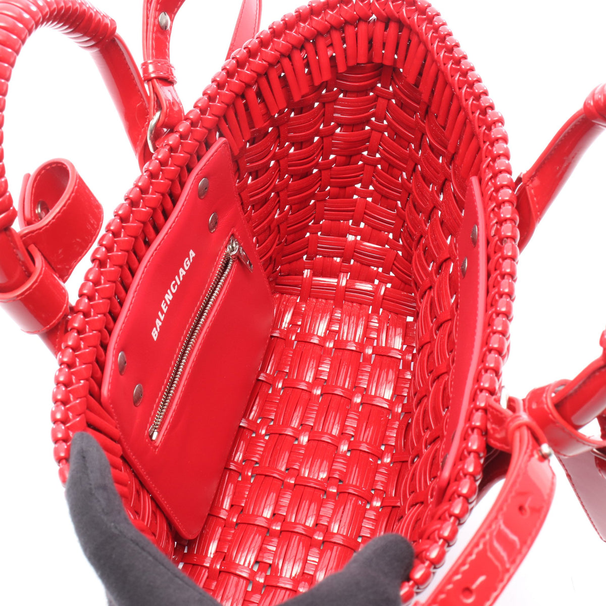 BISTRO XS ビストロ バスケットバッグ 2WAY ハンドバッグ トートバッグ エナメル レッド バレンシアガ