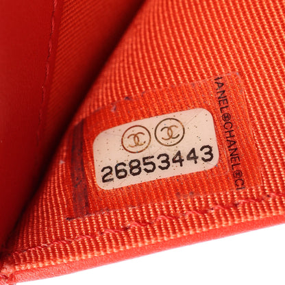 マトラッセ 三つ折り財布 キャビアスキン オレンジレッド ゴールド金具 シャネル