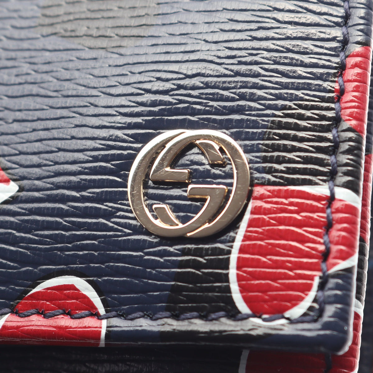 インターロッキングG ハートビート 二つ折り長財布 レザー ネイビー レッド ホワイト グッチ 財布・小物 GUCCI