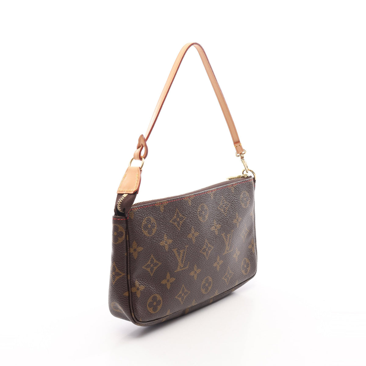 ポシェット アクセソワール モノグラムチェリー ハンドバッグ PVC レザー ブラウン レッド ルイヴィトン