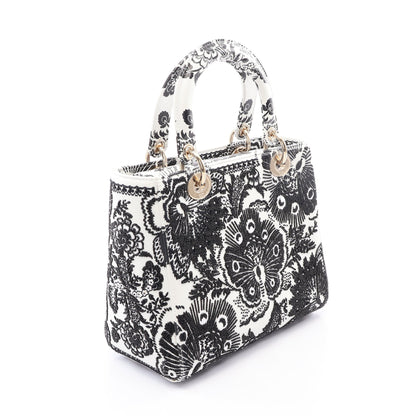 LADY DIOR レディディオール ビーズ 2WAY ハンドバッグ レザー ホワイト ブラック クリスチャンディオール